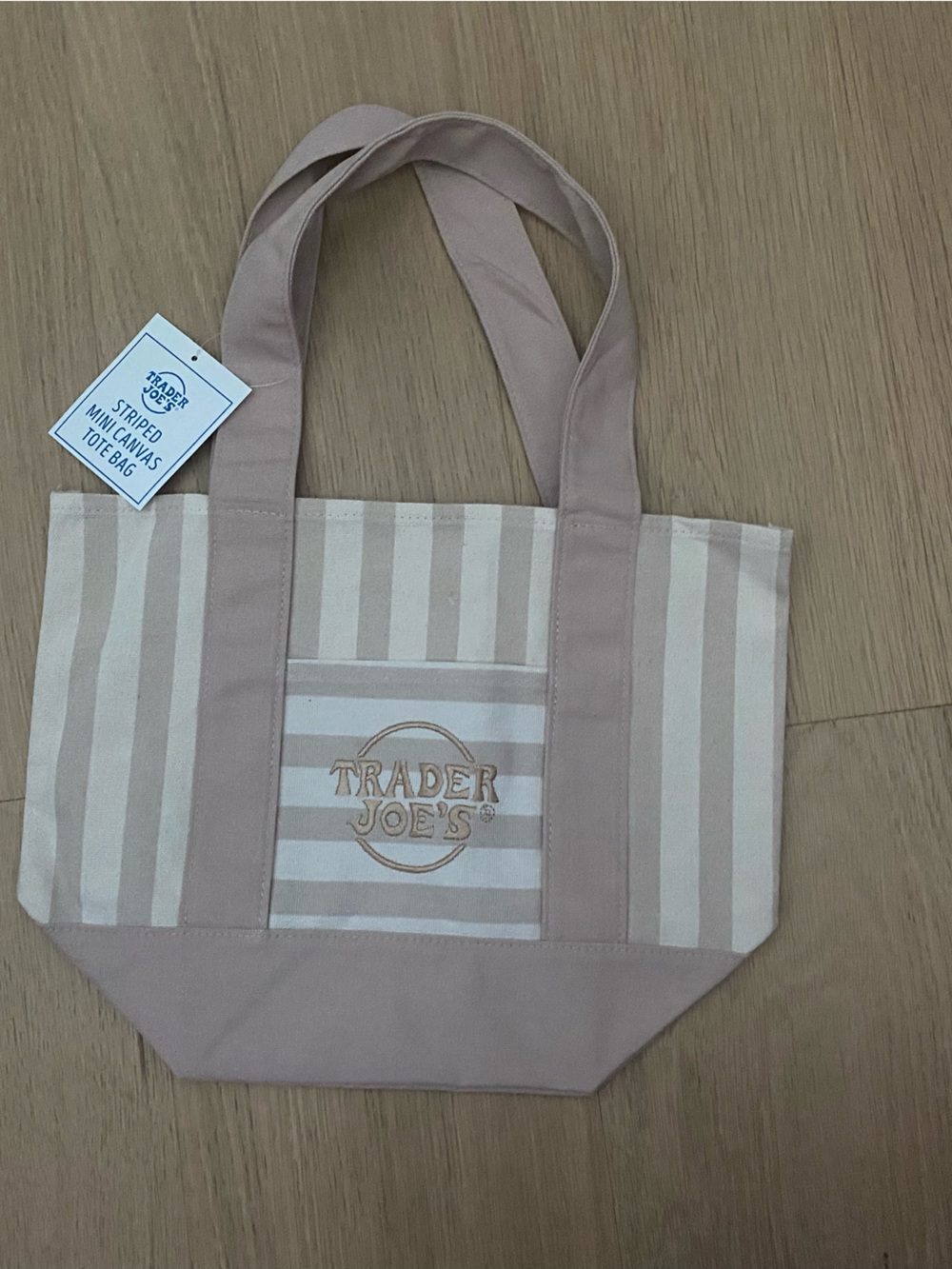 Trader Joe's mini canvas tote Tan/beige stripe New with Tag